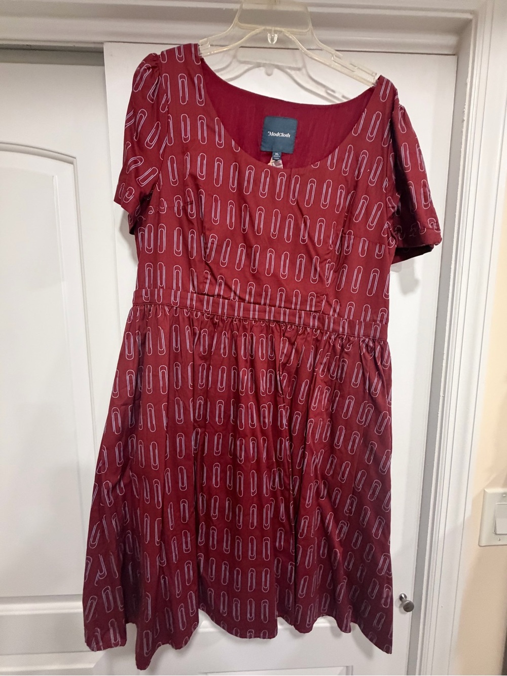 ModCloth Wine Scoop-Neck Short Sleeve Fit-and-Flare Dress